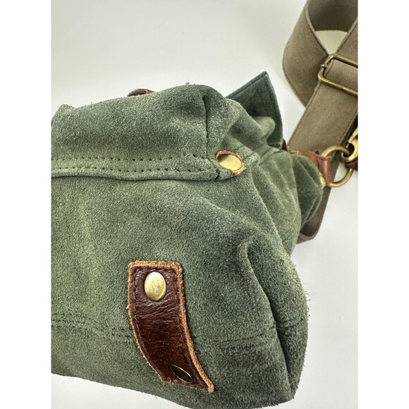 Mo And Co Bags Green Suede Crossbody Leather Messenger Purse Flap Pocket Quality - Picture 8 of 15